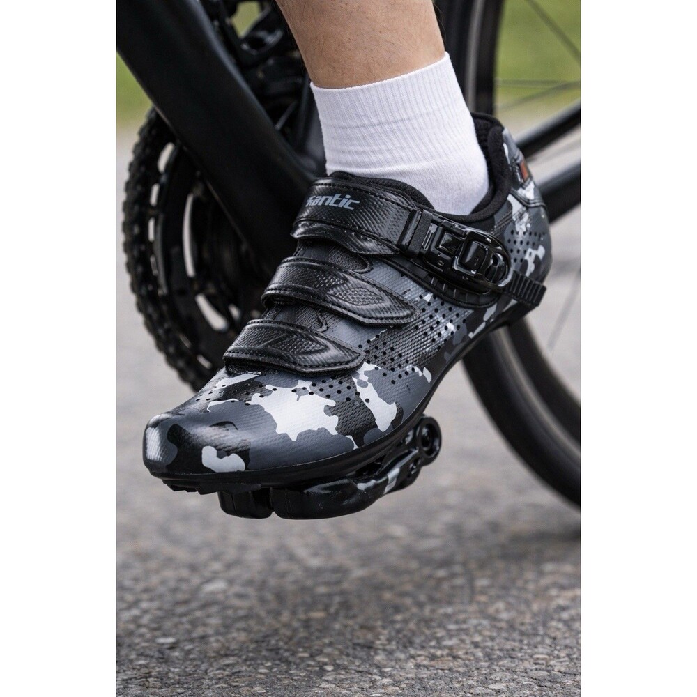 Santic Men Bike Cycling Gray Camo Shoes Sz 8 CLEATS NEW